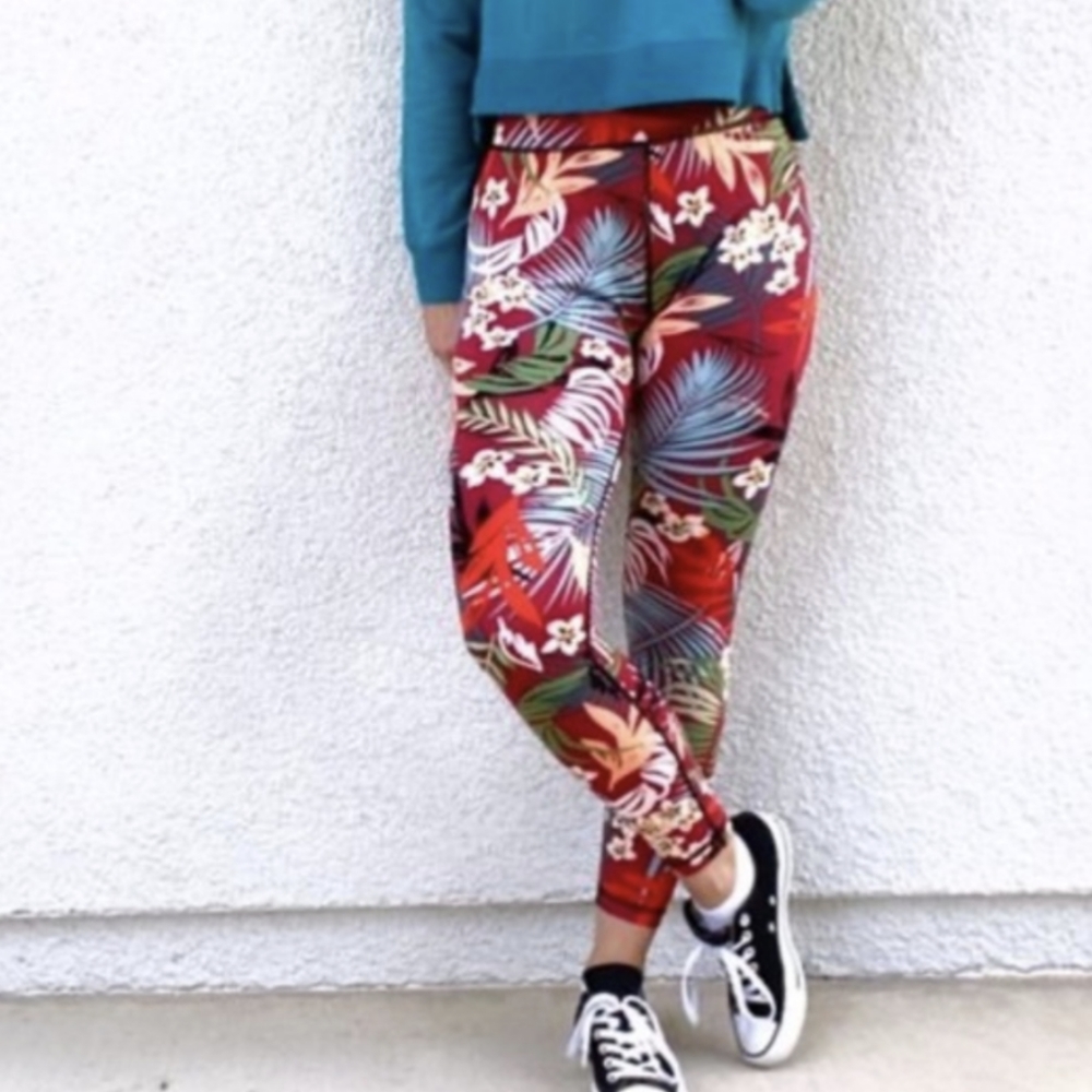 MinkPink Move Tropical Leggings Womens Large Pink Stretch - Picture 2 of 10